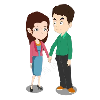 一对情侣含情脉脉手牵手