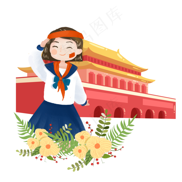 建军节敬礼女学生png素材(2000X2000(DPI:300))psd模版下载