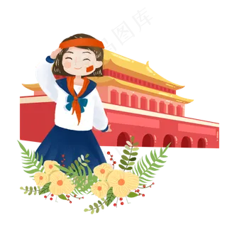 建军节敬礼女学生png素材