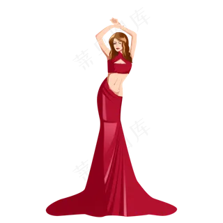 三八妇女节红色礼服美女PSD透明底,免抠元素