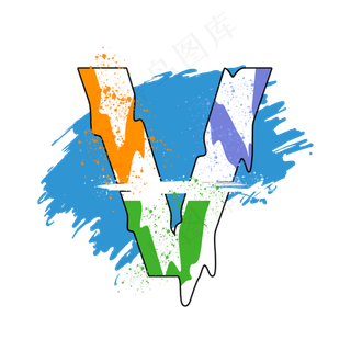 创意涂鸦白色psd字母V