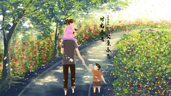 父亲和两个孩子治愈系温馨一刻(2880*1620px 300 dpi )psd模版下载