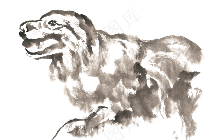 咆哮的小狗水墨画PNG免抠素材