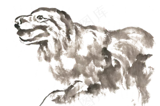咆哮的小狗水墨画PNG免抠素材