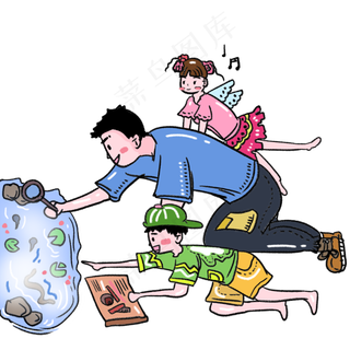 父亲节卡通手绘父亲儿子组合