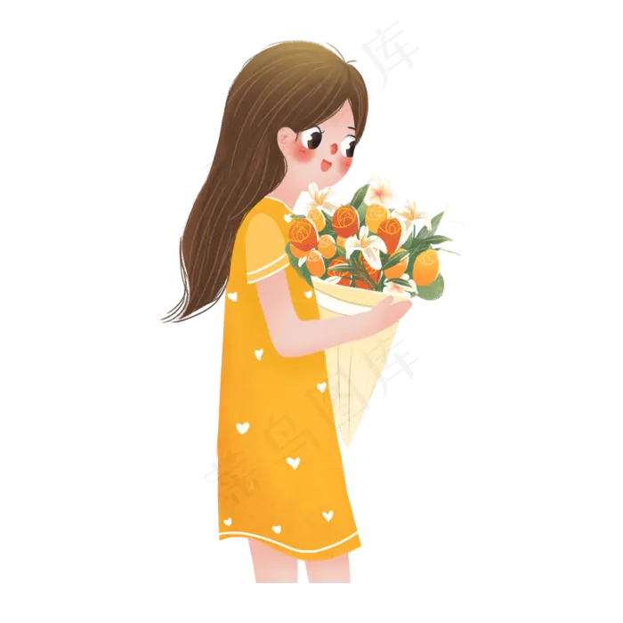 捧着花的女孩(2000X2000(DPI:300))psd模版下载