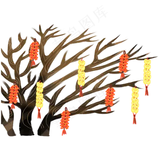 春节树干悬挂装饰物,免抠元素