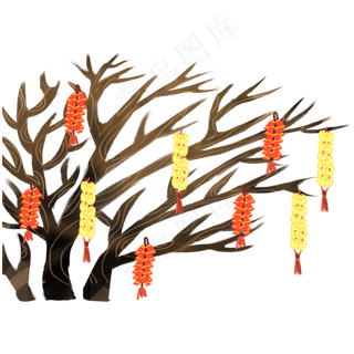 春节树干悬挂装饰物,免抠元素