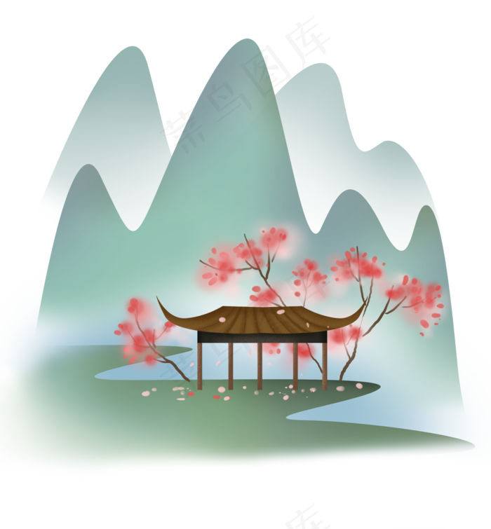 春天初春古风风景,免抠元素