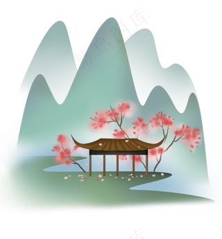 春天初春古风风景,免抠元素