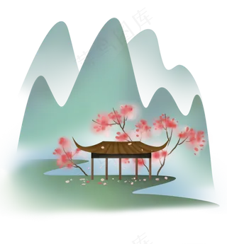 春天初春古风风景,免抠元素