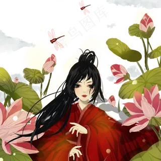 夏天假荷花荷叶古风