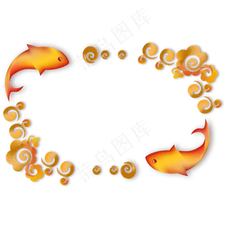 鼠年新年云纹锦鲤边框,免抠元素