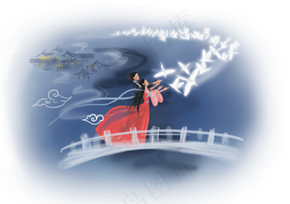 七夕情人节牛郎织女和喜鹊,免抠元素
