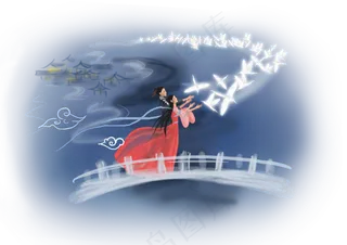 七夕情人节牛郎织女和喜鹊,免抠元素