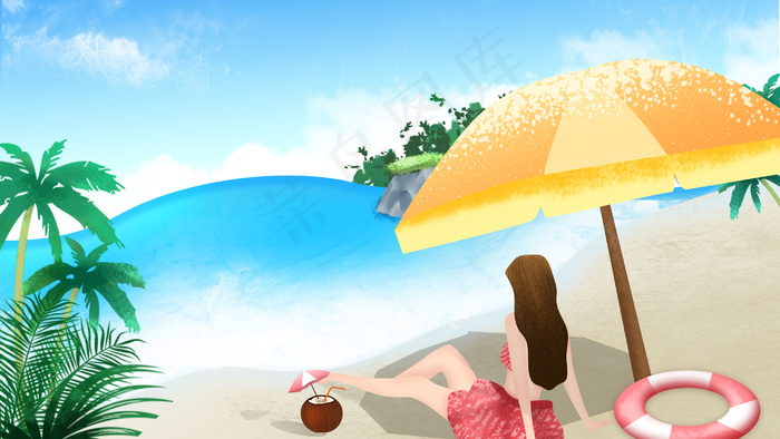 立夏海边沙滩泳衣度假横图(2880*1620px 300 dpi )psd模版下载
