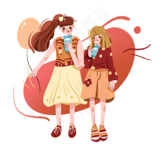 过六一儿童节喝果汁的可爱姐妹p