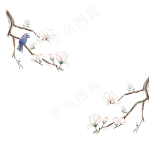 白玉兰中国风花鸟边框,免抠元素