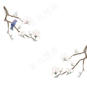 白玉兰中国风花鸟边框,免抠元素