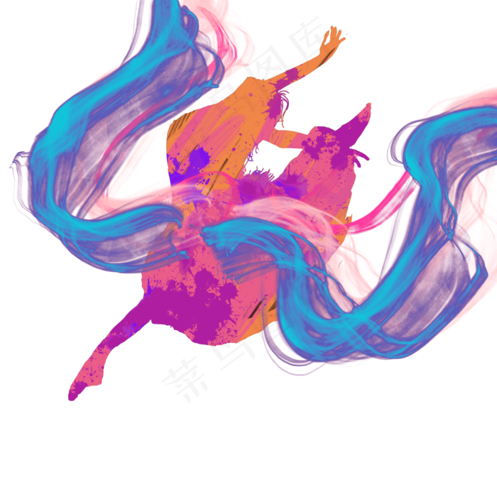 青春活力跳舞的女孩水彩剪影