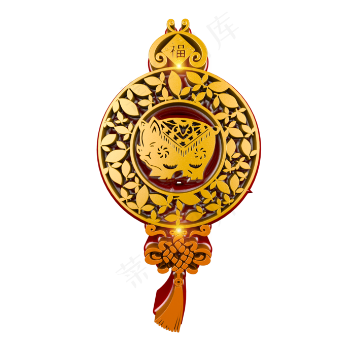 中国风立体剪纸花纹猪装饰元素,免抠元素