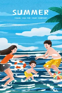 夏日一家海边玩水温馨 夏日一家海边玩水温馨