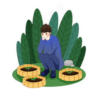 植树节看树木的小男孩