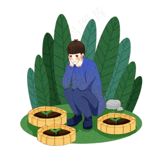 植树节看树木的小男孩