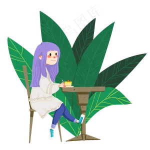 春分吃蛋糕的小女孩,免抠元素