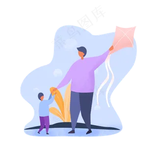 父亲节爸爸和小孩放风筝