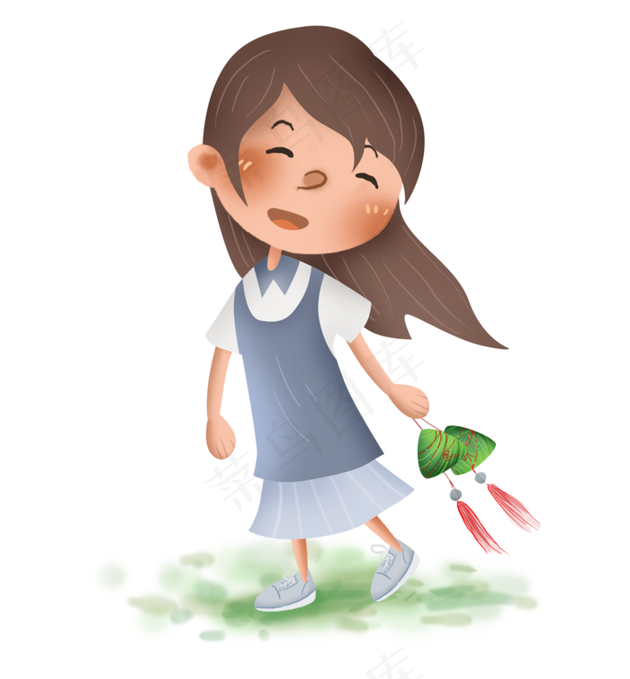 端午节拿粽子挂饰的女孩