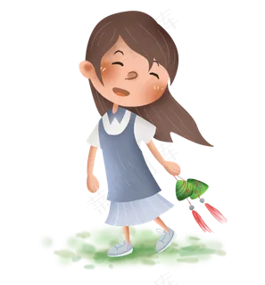 端午节拿粽子挂饰的女孩