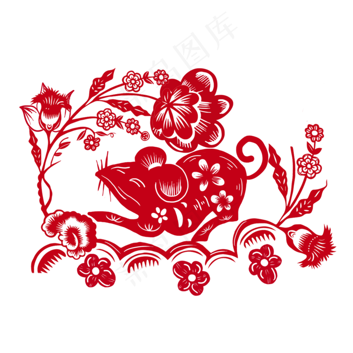 窗花鼠年红色免抠素材(2000X2000(DPI:300))psd模版下载