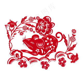 窗花鼠年红色免抠素材