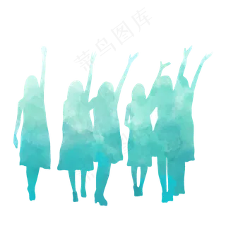 毕业季学生青春蓝色剪影