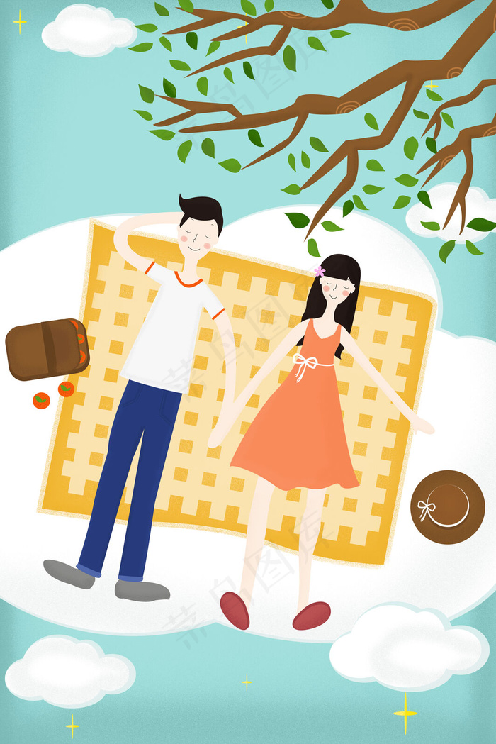情侣春天约会郊游野餐竖版