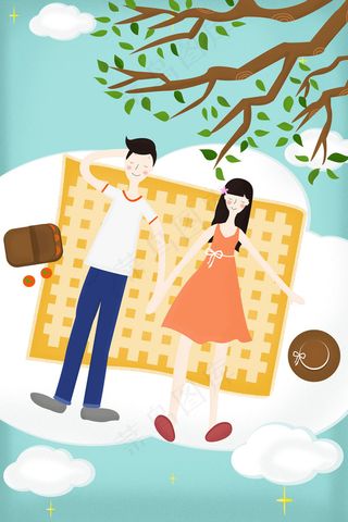 情侣春天约会郊游野餐竖版