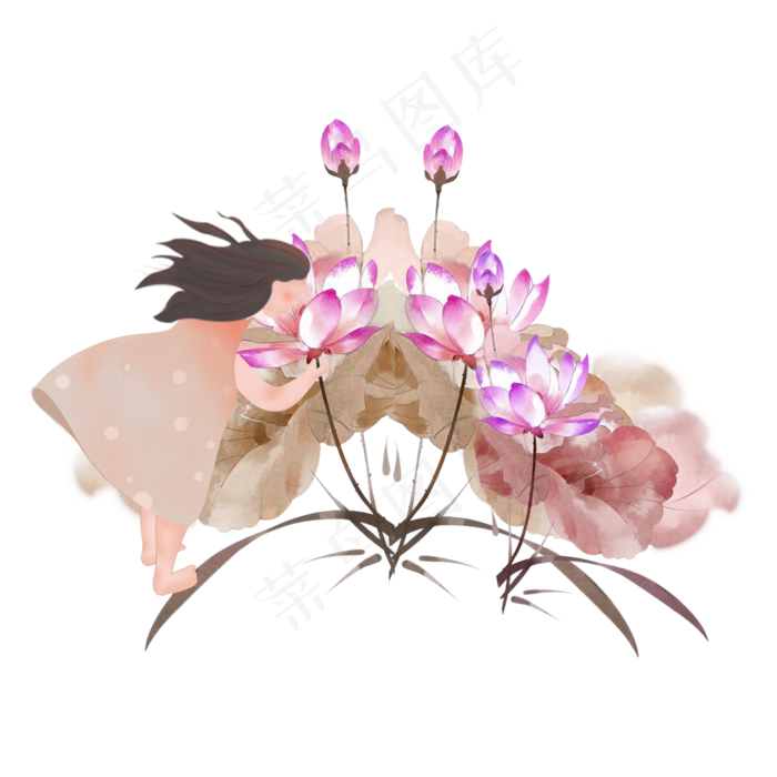 水墨荷花花仙子素材矢量分层(2000X2000(DPI:150))psd模版下载