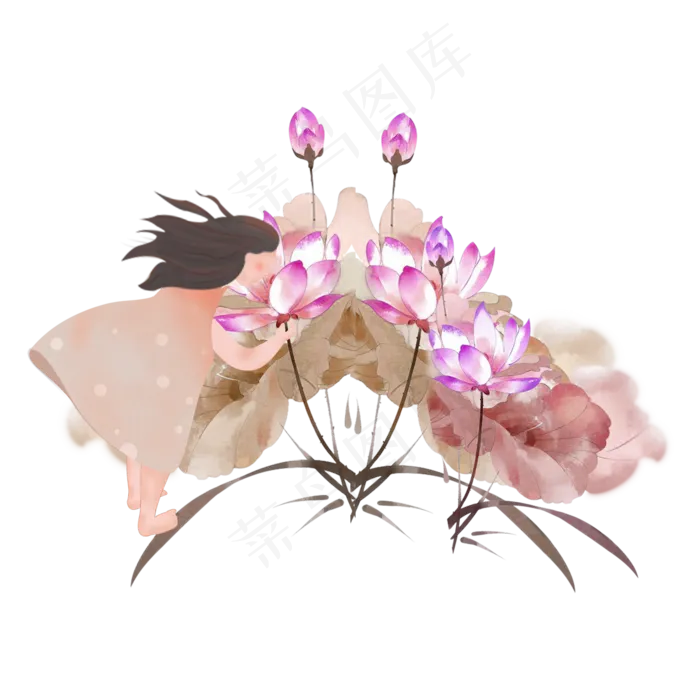 水墨荷花花仙子素材矢量分层(2000X2000(DPI:150))psd模版下载