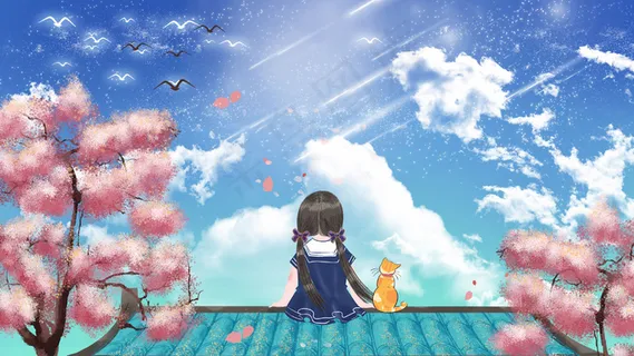 唯美治愈女孩在屋顶看风景配图 唯美治愈女孩在屋顶看风景配图