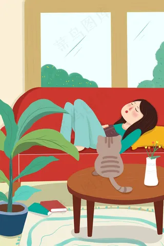 春天春困女孩睡觉场景