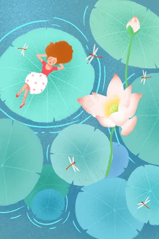 夏日荷花池里的小孩