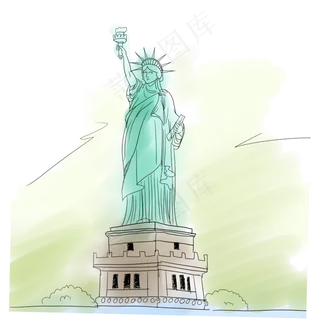 自由女神商用元素手绘,免抠元素
