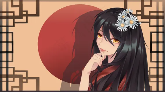 头戴花瓣的黑发少女 头戴花瓣的黑发少女