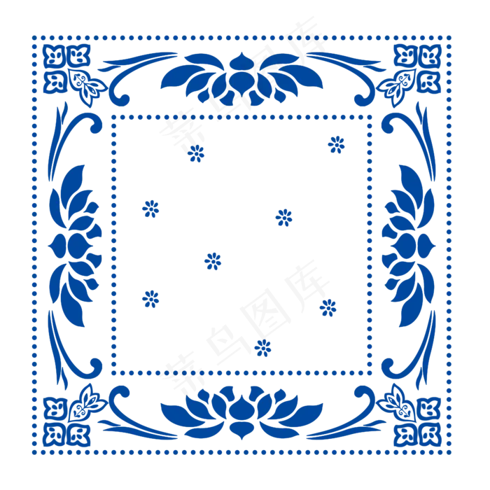 方形荷花青花瓷图案(2000X2000(DPI:300))psd模版下载