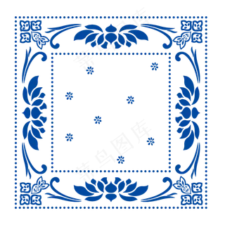 方形荷花青花瓷图案