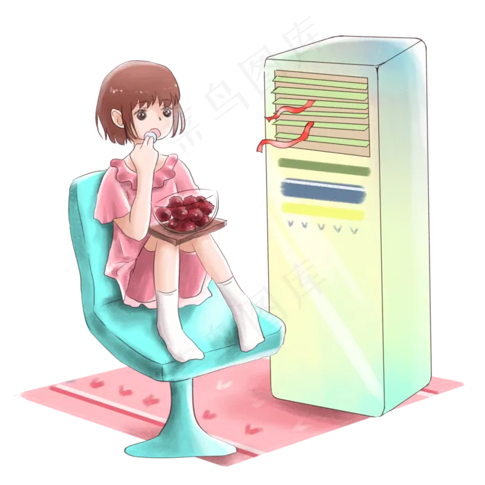 大暑女孩吹空调(2000X2000(DPI:300))psd模版下载