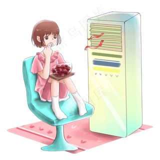 大暑女孩吹空调