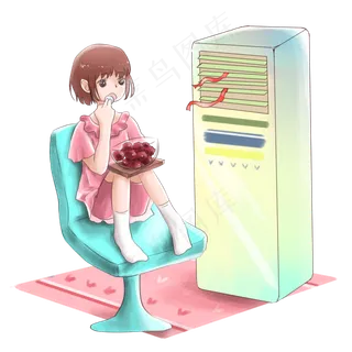 大暑女孩吹空调