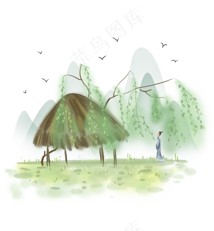 中国风踏青的古人,免抠元素(2000*2158px 300 dpi )psd模版下载